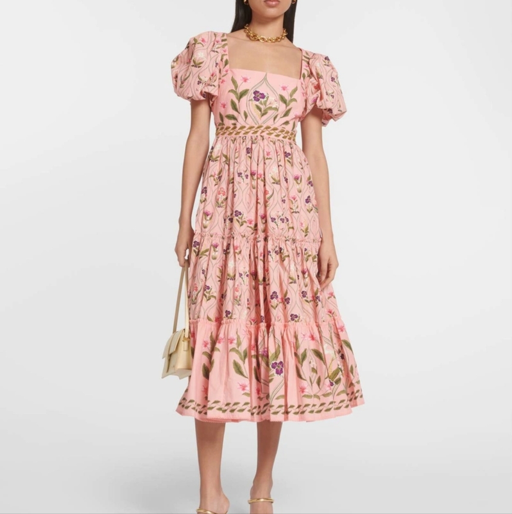 Agua Bendita Pink Floral Midi Dress